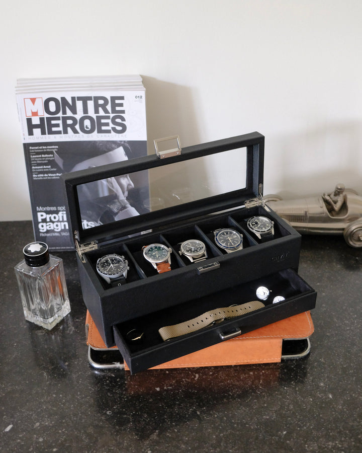 Scatola porta orologi Jean 5 scomparti + cassetto