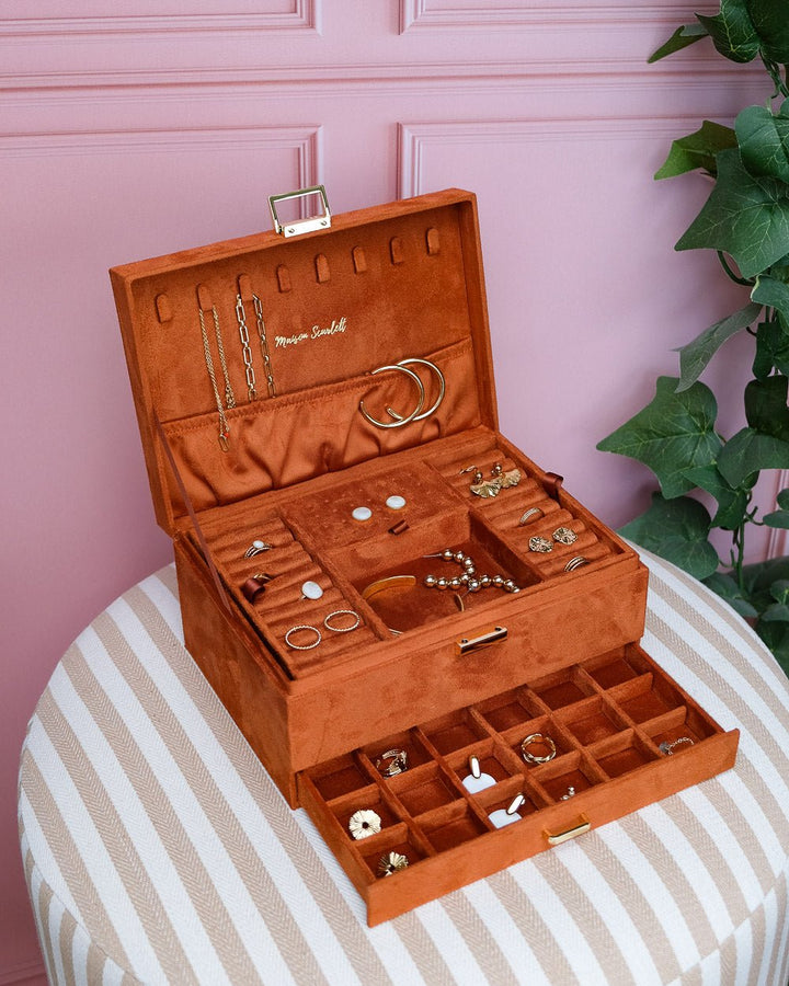 grande boite à bijoux avec tiroir en velours camel de Maison Scarlett #Color_camel
