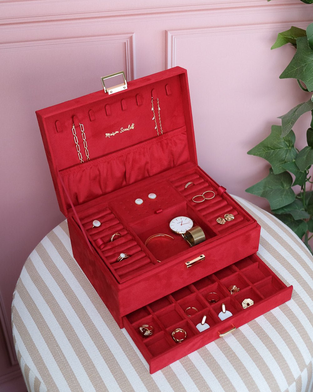 boite à bijou grand format avec tiroir rouge en velours #Color_rouge